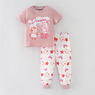 粉红小猪纯棉女童套装夏季儿童，短袖t恤打底裤两件套宝宝纯棉潮流