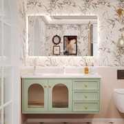 法式橡木烤漆实木浴室柜组合陶瓷，一体洗手池卫生间洗漱台洗脸盆柜