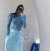 韩国女装2024早春浪漫海军风条纹长袖短T恤+吊带背心两件套装