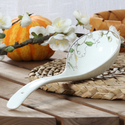 大汤勺长柄勺子陶瓷勺创意，纯白色骨瓷勺子套装骨瓷餐具大马戈勺