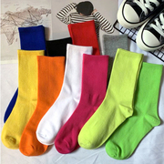 袜子女中长筒纯色棉袜秋季运动袜薄款防臭吸汗透气堆堆袜糖果色袜