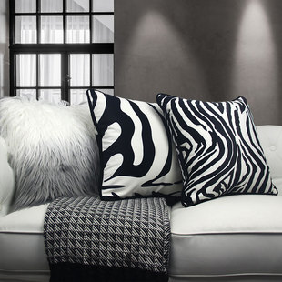 黑白斑马纹抱枕套现代北欧风格客厅沙发靠垫车上椅子床头腰枕靠背