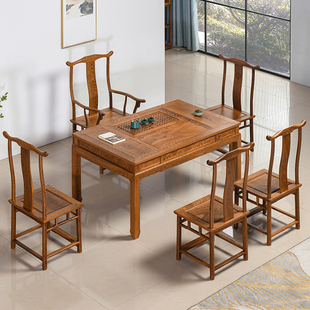 红木家具鸡翅木茶桌椅组合实木，仿古茶台中式茶艺桌禅意功夫泡茶桌