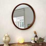 定制闻森家居日式圆形镜子壁挂原木风梳妆台卫生间墙面实木装饰浴