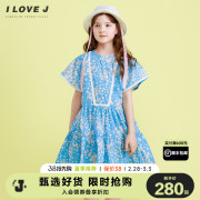 ILOVEJ童装复古洋气蕾丝碎花裙儿童夏装女童度假连衣裙/JVUOP66