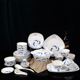 景德镇陶瓷 56头方形报春骨质瓷 碗盘餐具套装 定制瓷
