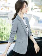 女士小西装单件上衣2023年春秋，韩版设计感时尚格子西服外套女