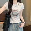 新中式国风盘扣重工刺绣短袖T恤女2024夏季修身显瘦短款上衣