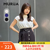 murua日系2023夏季小个子女生，短款显瘦圆领，褶皱无袖短上衣t恤