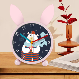 摆台式兔子闹钟表儿童男孩小学生，用小熊起床神器女孩学习自律时钟