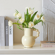 法式白色陶瓷花瓶摆件客厅插花轻奢高级感复古提手奶壶家居装饰品