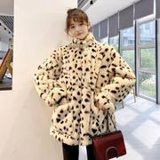 毛毛外套2021冬季韩版豹纹，中长款仿皮草，棉衣棉服收腰显瘦女装