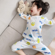 儿童纯棉中袖镂空家居服男童睡衣婴幼儿宝宝呼吸透气卡通空调服薄