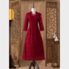 连衣裙红色礼服长袖喜婆婆婚宴装结婚礼服，妈妈洋气高贵高端刺绣