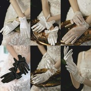 结婚新娘婚纱手套蕾丝主婚纱高级婚礼缎面手套复古赫本风黑色短款