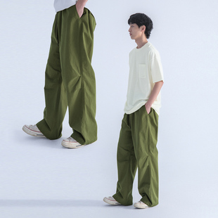Mentmate 24SS 春季军绿色褶皱设计抽绳工装裤男百搭休闲宽松长裤
