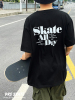 PKS小众限量独特滑板街头skate all day大图案黑色短袖圆领T恤