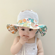宝宝渔夫帽春夏季遮阳婴儿帽子可爱小恐龙男女童帽大檐儿童太阳帽