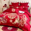 中式龙凤刺绣婚庆四件套大红色，床单被套纯棉，结婚床上用品婚房陪嫁