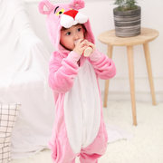 动物睡衣女童卡通韩国冬天套装一连体衣粉红，豹秋衣服母女装法兰绒