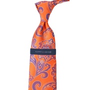 尖货欧美真丝提花领带男士商务正装时髦桑蚕丝刺绣橙色佩斯利花纹