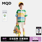 MQD童装男大童彩虹条纹短袖polo领套装24夏韩版时尚短袖t短裤