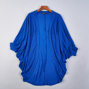 日单蓝色中长款针织，开衫女2.20h77858春夏，复古蝙蝠衫宽松显瘦外套