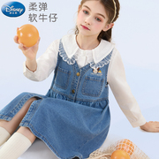 迪士尼女童背心裙春装2025新款洋气儿童牛仔裙春中大童连衣裙秋季