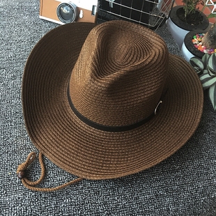 牛仔帽子男西班牙草帽女夏天出游防晒大沿遮阳帽，可折叠编织沙滩帽