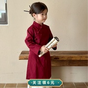 2023秋季童装女童，中国风盘扣旗袍上衣新中式，长款旗袍裙礼服