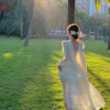 byyou夏季气质高级感茶歇法式泡泡袖，白色连衣裙长款收腰仙女裙子