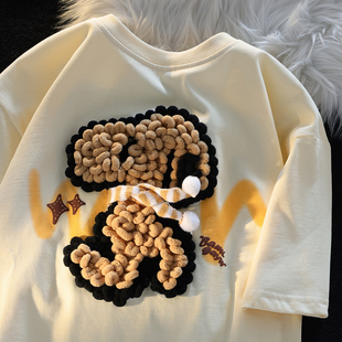 jwneed奶系史努比情侣宽松t恤男女夏季小众艺术，可爱设计学院短袖