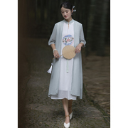中式禅意茶服女文艺，复古中国风女装，2023年旗袍假两件连衣裙夏