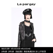 Lapargay纳帕佳2023女装冬季女式黑色休闲长袖短外套皮上衣