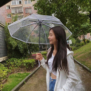 透明纯白色三折叠雨伞全自动男学生可爱少女心ins小清新塑料雨伞