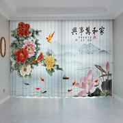 新中式古典窗帘花开富贵聚财背景，布禅意(布禅意，)牡丹花国风卧室客厅纱帘