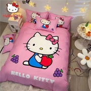 全纯棉kitty床上用品四件套活性印花KT粉色抱小苹果水果女孩