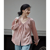 觅定粉色V领防晒衬衫女夏款设计感小众法式上衣高级感长袖衬衣