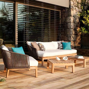 户外花园北欧白蜡木沙发椅组合花园庭院防水防晒家具藤家具藤沙发