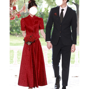 2023新中式敬酒服新娘立领短袖显瘦回门红色订婚礼服女旗袍秀禾服