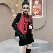 中式国风新年红色马甲女2024年春季百搭显瘦遮肉盘扣气质提花