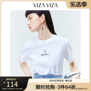 商场同款VIZA VIZA 2023夏季数码印花多色短袖上衣t恤女