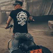 暗黑摩托机车摇滚金属乐队硬核，铁拳骷髅头衣服泰国潮牌短袖t恤男