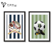 棒球足球运动场所器材球类学校体育馆男孩房装饰画挂画有框