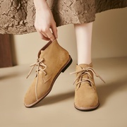 tataperko联名磨砂皮系带短靴，女百搭女英伦，风休闲平跟及裸靴