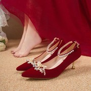 秀恋歌2022年红色高跟鞋，中式秀禾服新娘，礼服婚纱两穿敬酒婚鞋