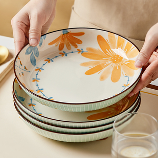 盘子菜盘家用7寸深盘陶瓷菜碗碟子小清新餐具套装圆盘高级感餐盘
