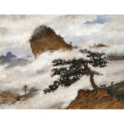 风景吴画作人油画，麦积山之云复制品，客厅手绘风景画无框