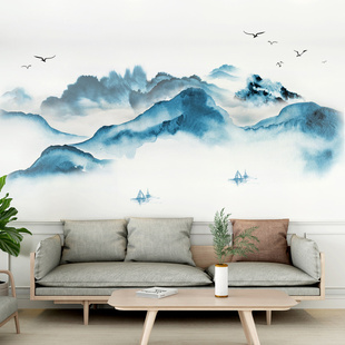 中国风电视背景墙贴纸装饰山水，墙壁贴画墙贴中式墙纸自粘卧室温馨