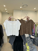 韩国东大门2024夏纯色短款系带V领镂空无袖针织T恤马夹上衣女